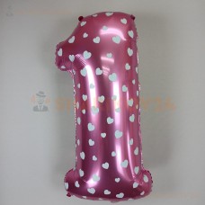 Шар (40''/102 см) Цифра, 1 Сердечки, Розовый, 1 